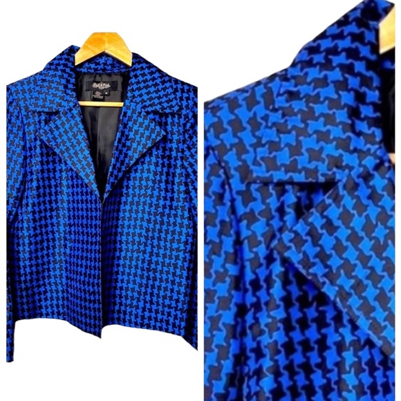 Peck & Peck |100% SILK Royal Blue/Black Houndstooth Jacket 8P - Picture 1 of 8